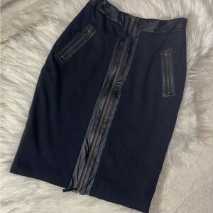 Cynthia Rowley | 💯% Leather Trim Black Patchwork Zipper Skirt Sz 2 XS